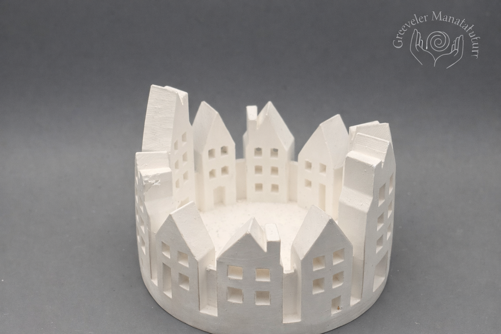 Lichterdorf mit LED-Kerze – handgemachte Deko Häuser weiß | Tischdeko, Geschenkidee, skandinavische Wohnaccessoires