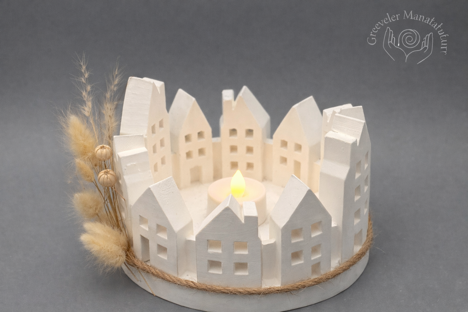 Lichterdorf mit LED-Kerze – handgemachte Deko Häuser weiß | Tischdeko, Geschenkidee, skandinavische Wohnaccessoires