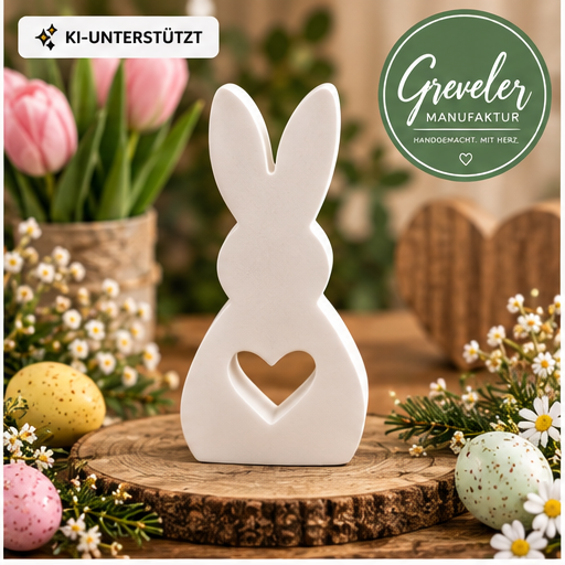 Deko-Hase mit Herz aus Keraflott – Greveler Manufaktur, KI-unterstützt