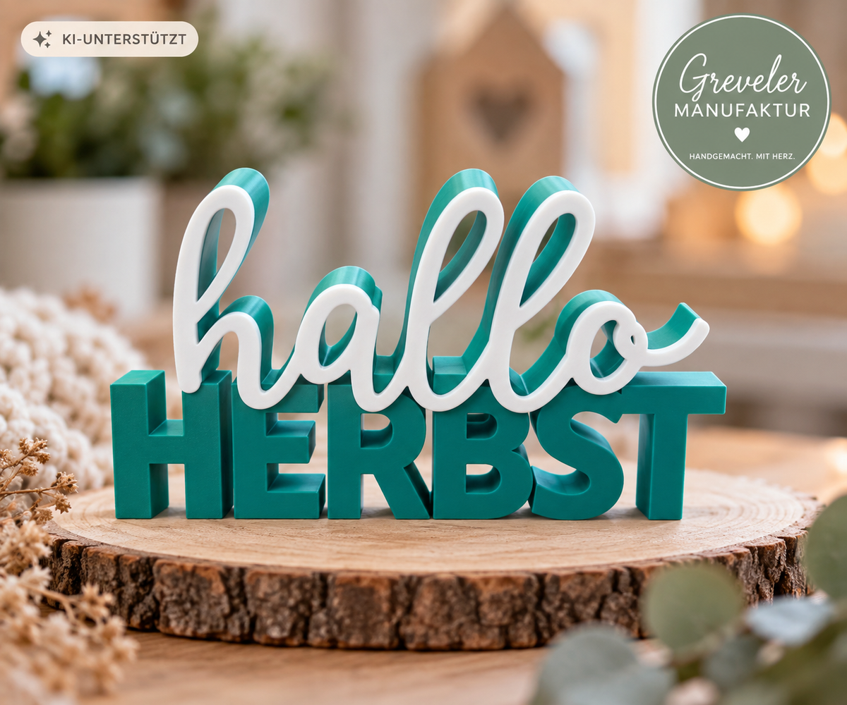 Hallo Herbst 3D-Druck Deko in Grün und Weiß – Greveler Manufaktur