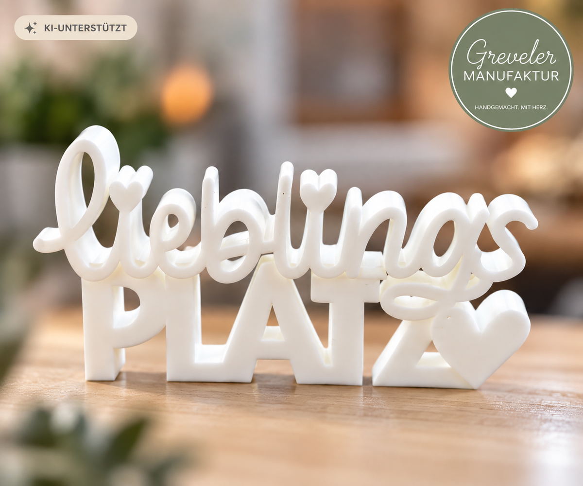 Lieblingsplatz 3D-Druck Schriftzug in Weiß – Greveler Manufaktur
